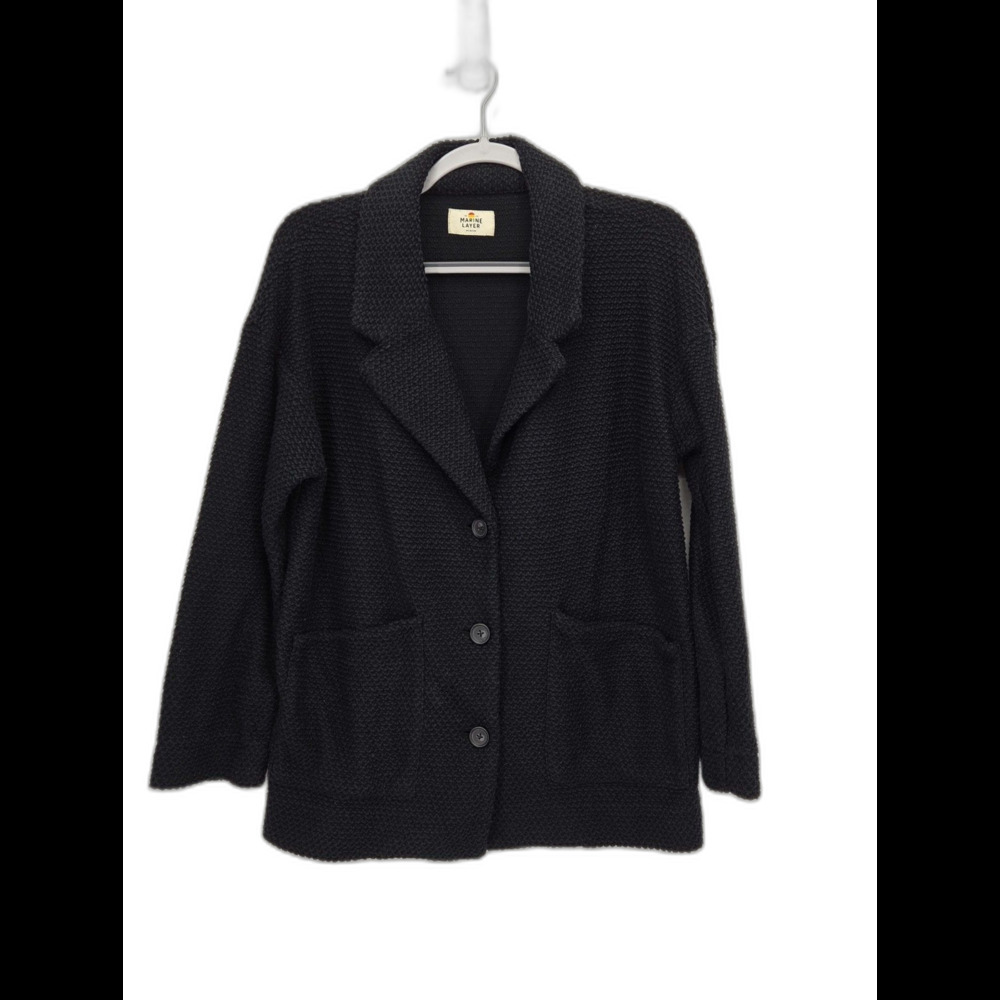 Marine Layer Birdseye Blazer Womens Medium Black Knit Cardigan Sweater Jacket